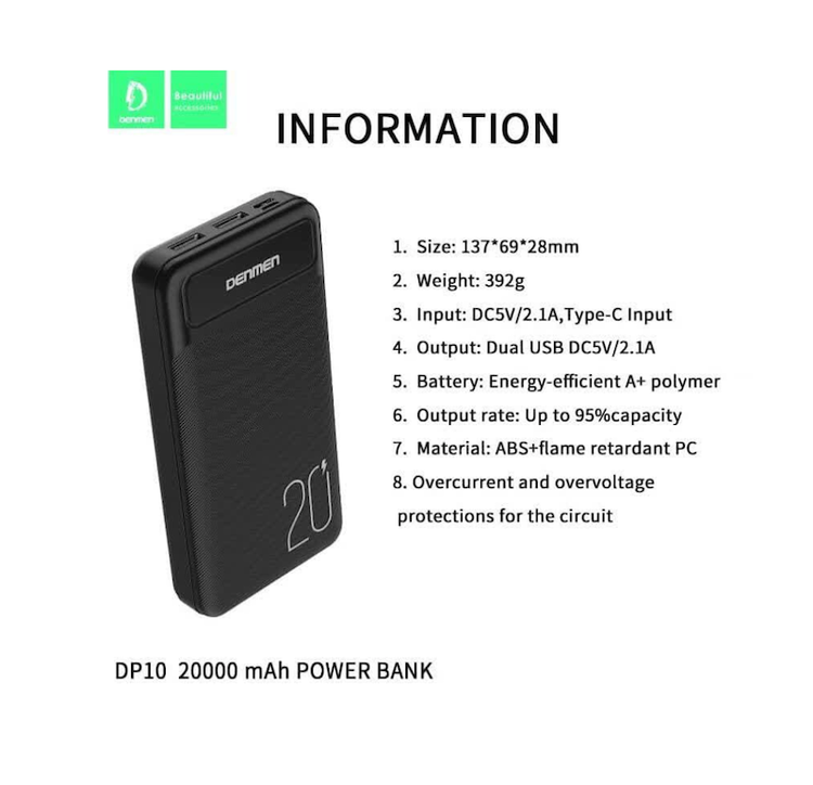 پاوربانک سبک وقابل حمل DP10 10.5W 20000mAh
